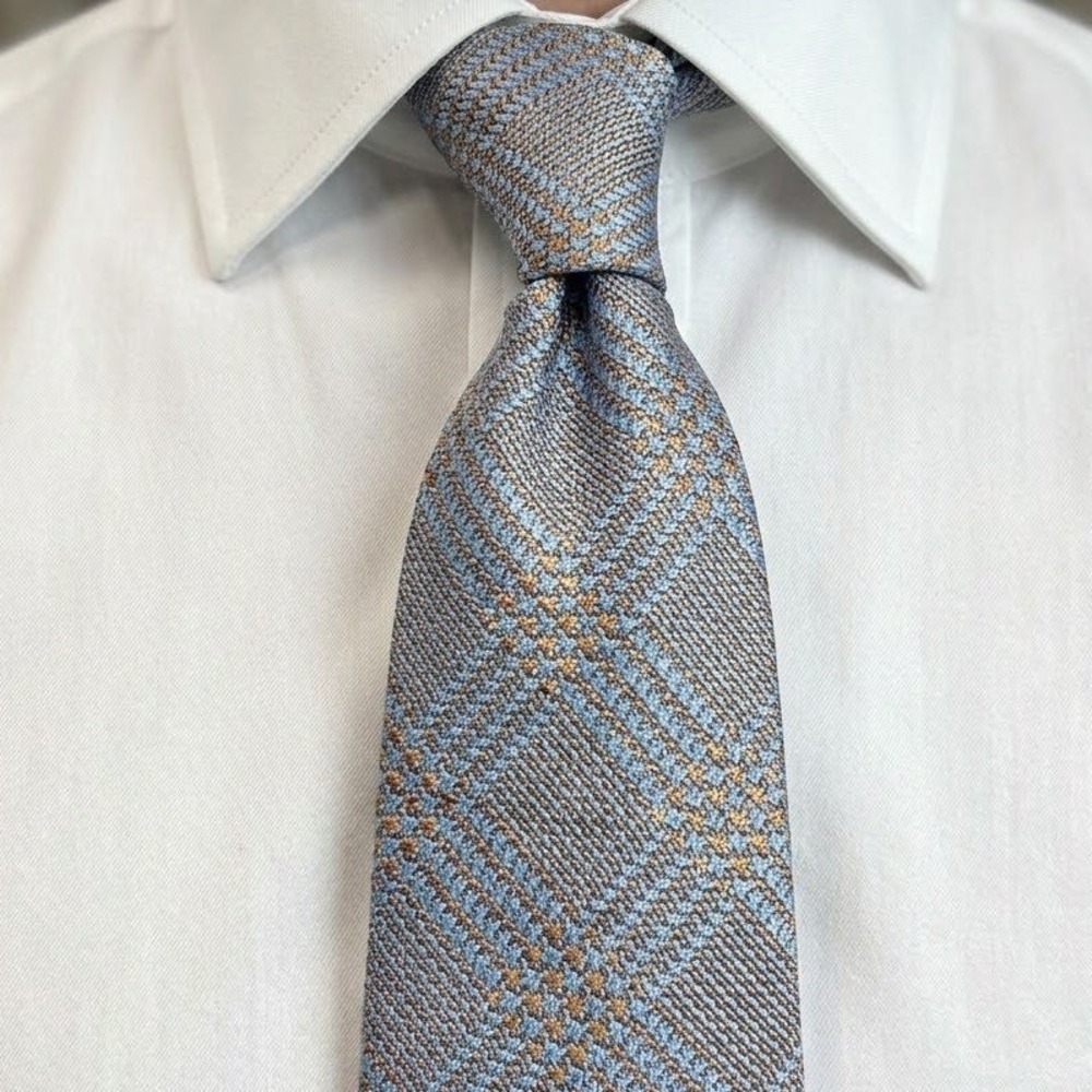 Massimo Bizzocchi Mens Silk Tie Blue Orange Plaid Italy 3.75"X62" NOTES - CJ